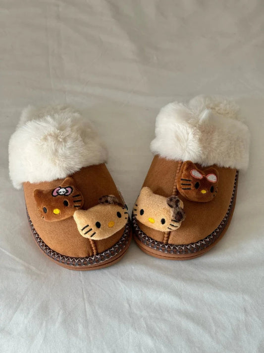 Plush Hello Kitty Themed Cozy Winter Slippers