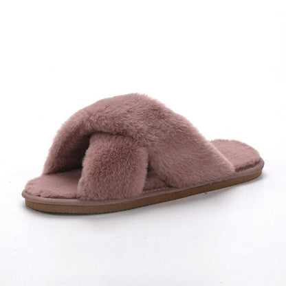 Wide Feet Plush Fur Casual Winter Slippers