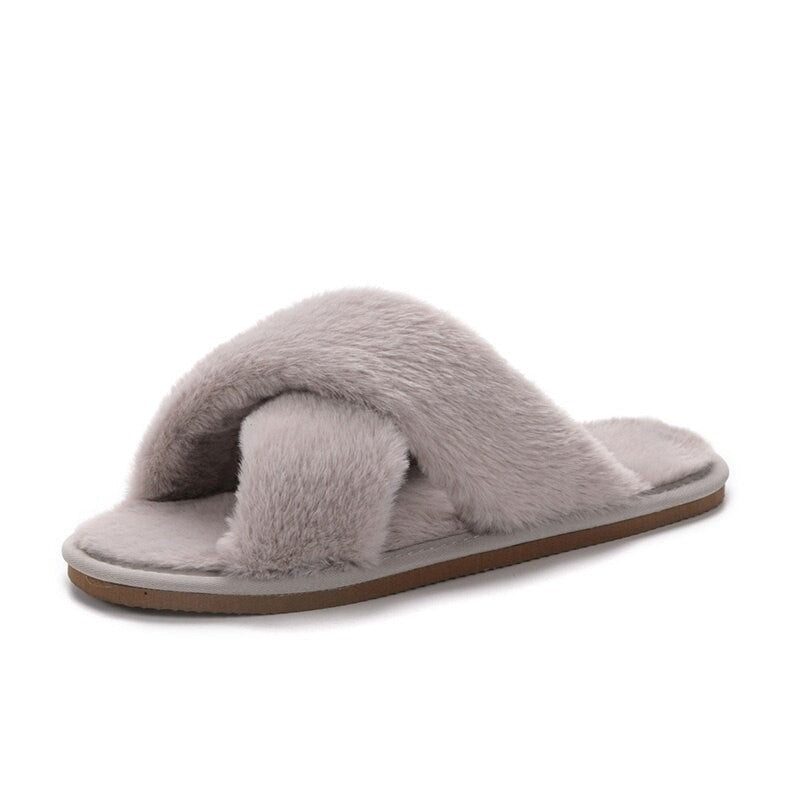 Wide Feet Plush Fur Casual Winter Slippers