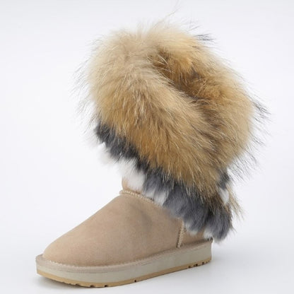 Woman Leather Warm Snow Boots
