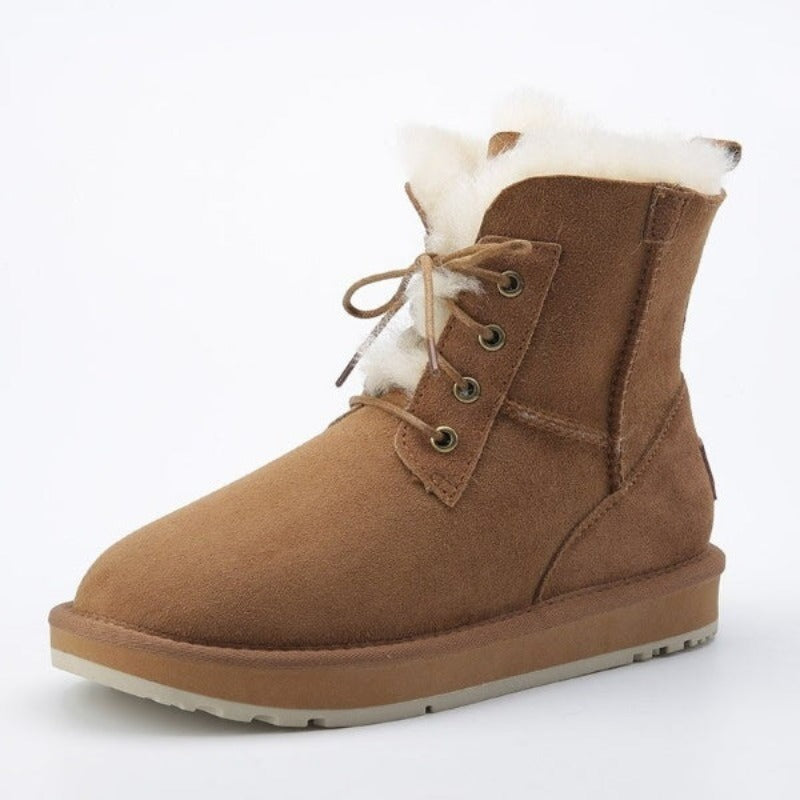 Leather Natural Wool Lined Casual Snow Boots