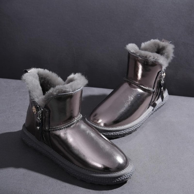 Natural Fur Lined Real Leather Snow Boots