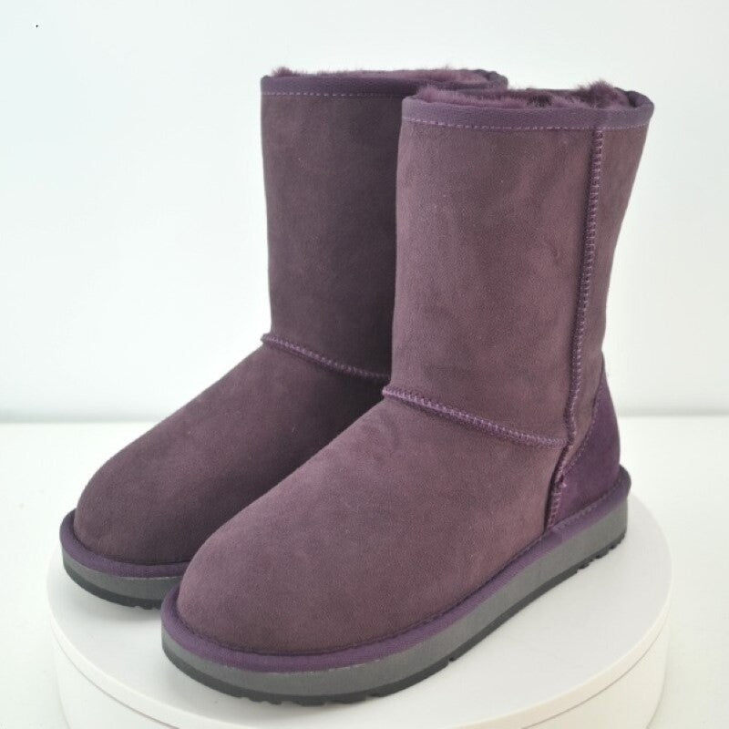 Winter Wool Fur Leather Snow Boots