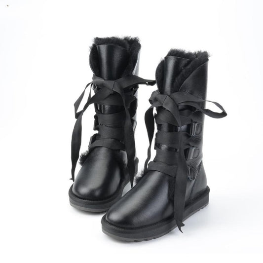 Women High Winter Lace Up Strap Snow Boots